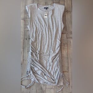 Express Ruched Tank Dress | NWT | Size Medium |Light Gray | Adjustable Side Ties